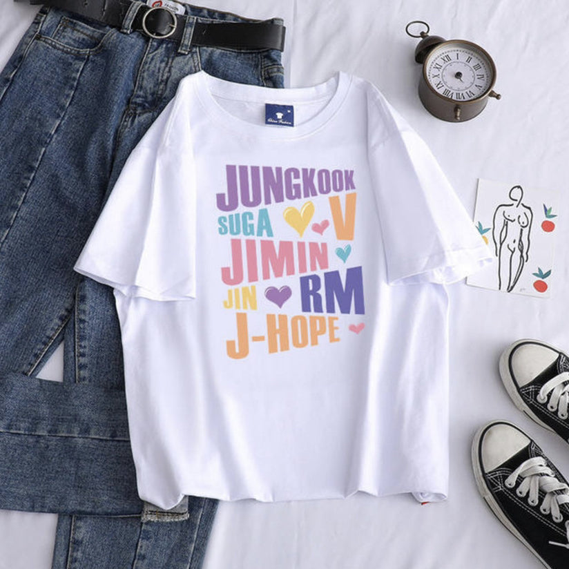 Unisex Trendy Kpop Letter Print Crew Neck T-shirt