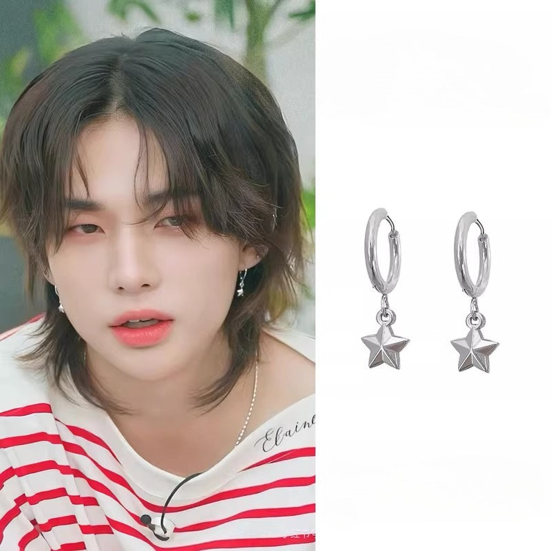 Hyunjin Star Stud Earrings Titanium Steel