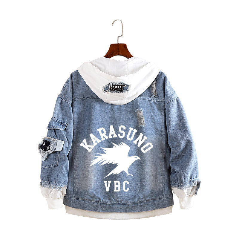 Unisex Volleyball Graphic Print Loose Denim Coat