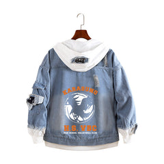 Unisex Volleyball Graphic Print Loose Denim Coat