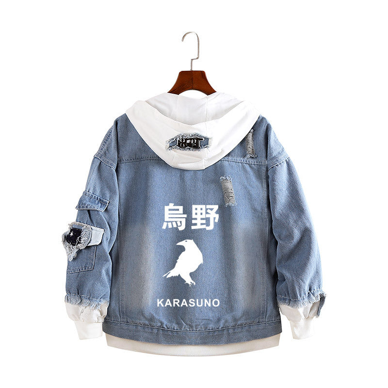 Unisex Volleyball Graphic Print Loose Denim Coat