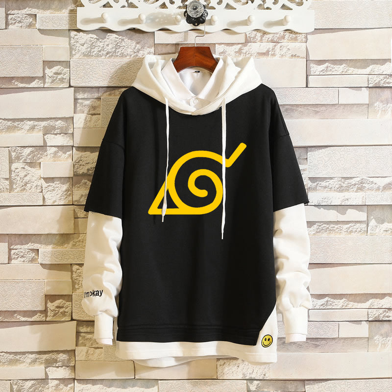 Unisex Akatsuki Anime Casual Fake Two Piece Loose Hoodie