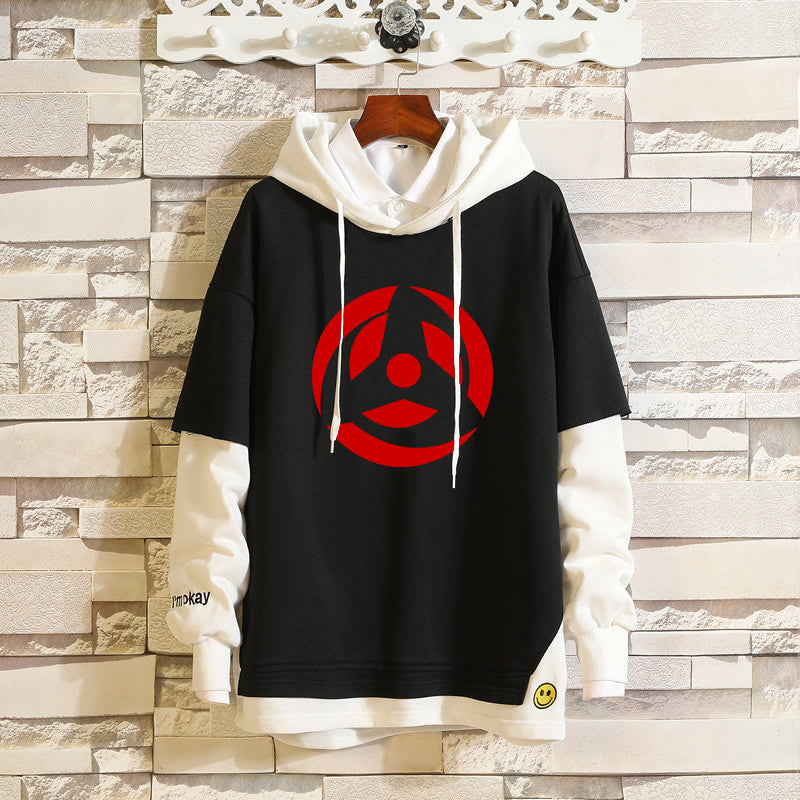 Unisex Akatsuki Anime Casual Fake Two Piece Loose Hoodie