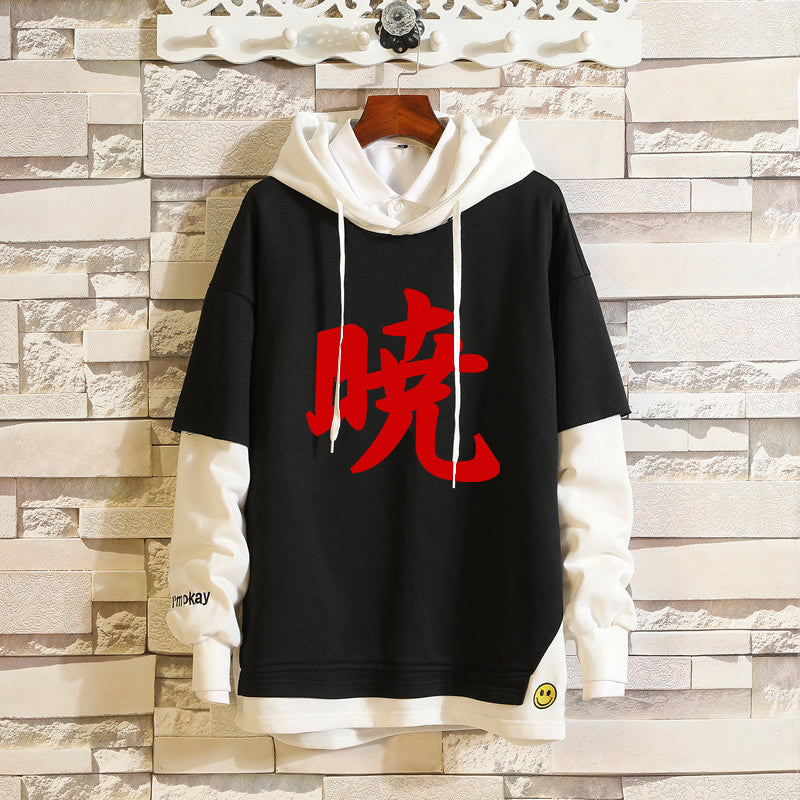 Unisex Akatsuki Anime Casual Fake Two Piece Loose Hoodie