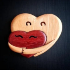 Lovely Hugging Heart Wood Carvings