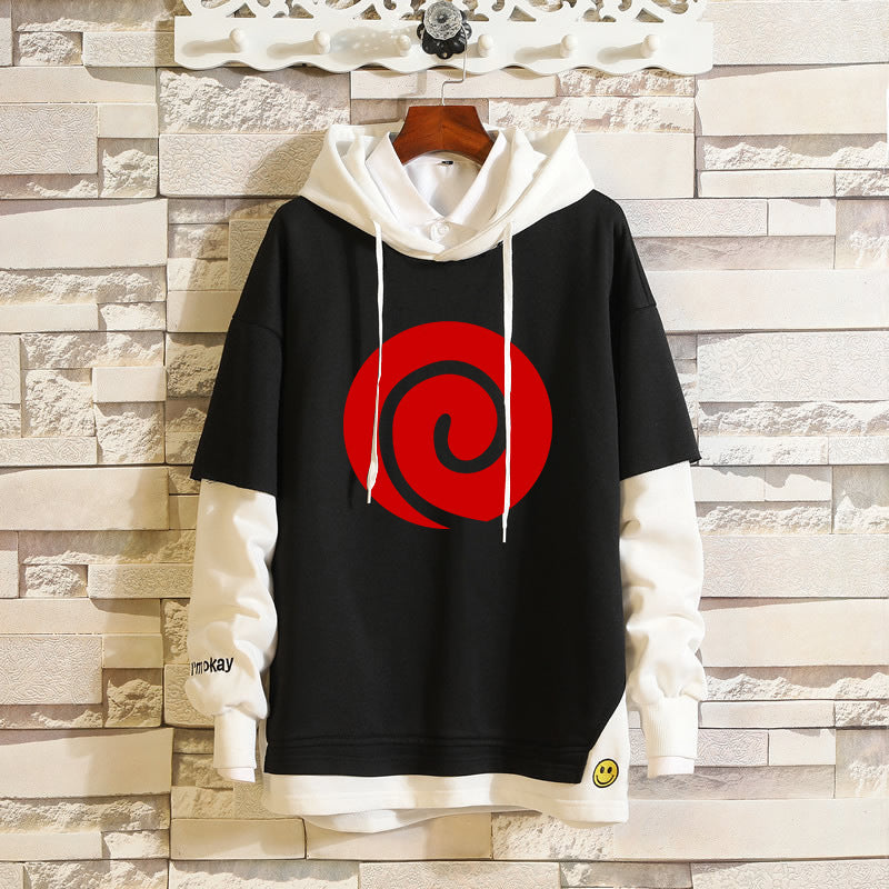 Unisex Akatsuki Anime Casual Fake Two Piece Loose Hoodie