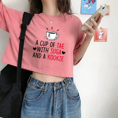 Cute Women's A Cup of Tae with Suga and A Kookie Cropped Tee