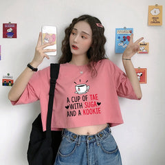 Cute Women's A Cup of Tae with Suga and A Kookie Cropped Tee