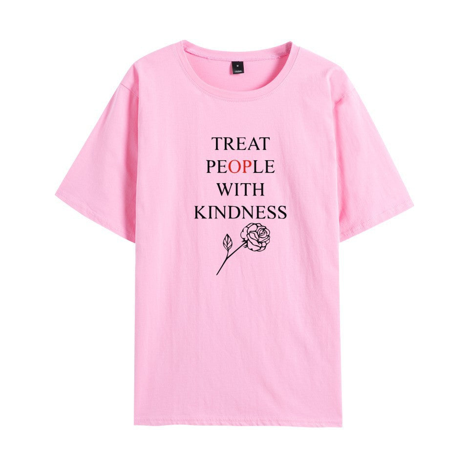 Casual Harry People With Kindness Print Short Sleeve T-Shirt