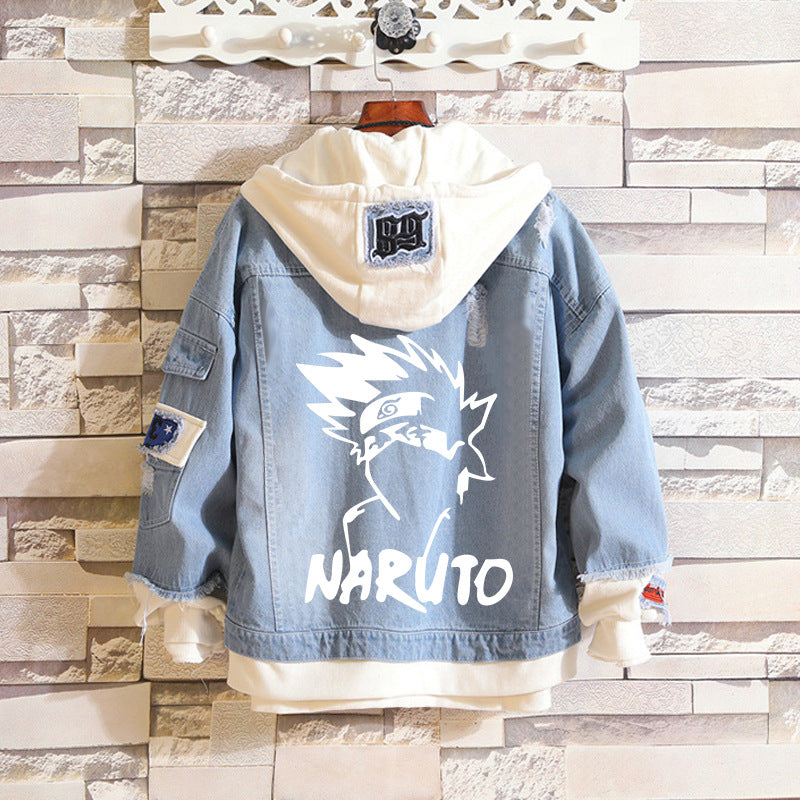 Unisex Sasuke Kakashi Anime Casual Loose Denim Jacket