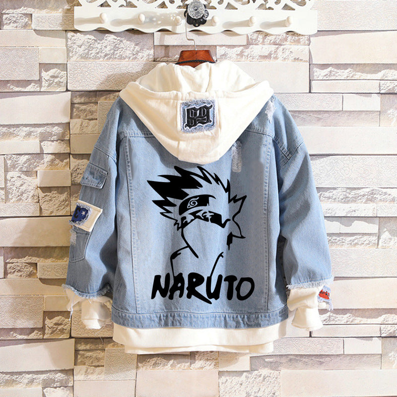 Unisex Sasuke Kakashi Anime Casual Loose Denim Jacket