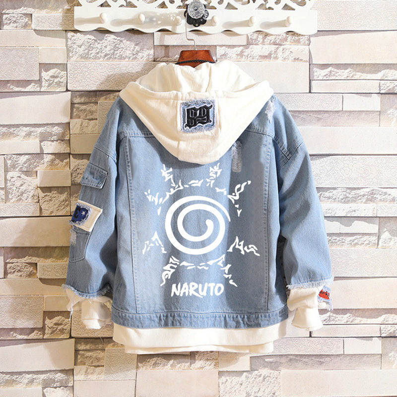 Unisex Sasuke Kakashi Anime Casual Loose Denim Jacket