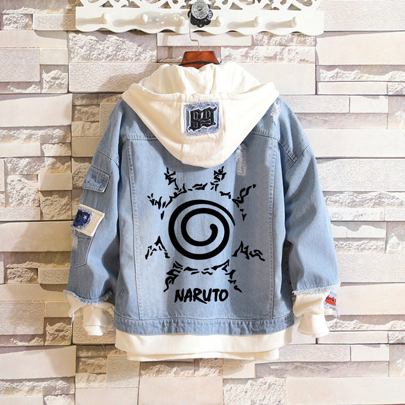 Unisex Sasuke Kakashi Anime Casual Loose Denim Jacket