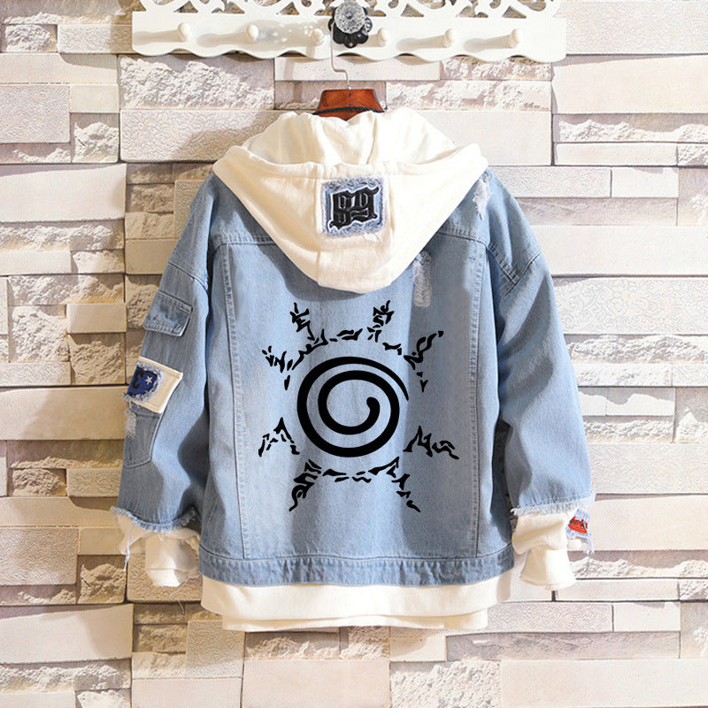 Unisex Sasuke Kakashi Anime Casual Loose Denim Jacket