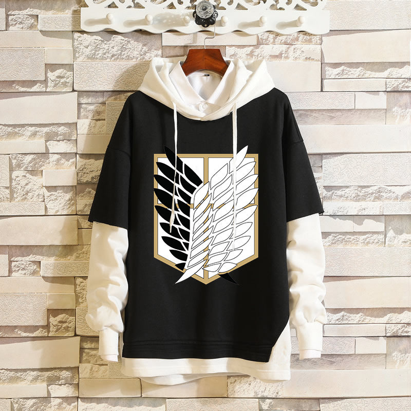 Unisex Anime Fake Two-piece Pullover Hoodie