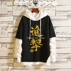 Unisex Anime Fake Two-piece Pullover Hoodie