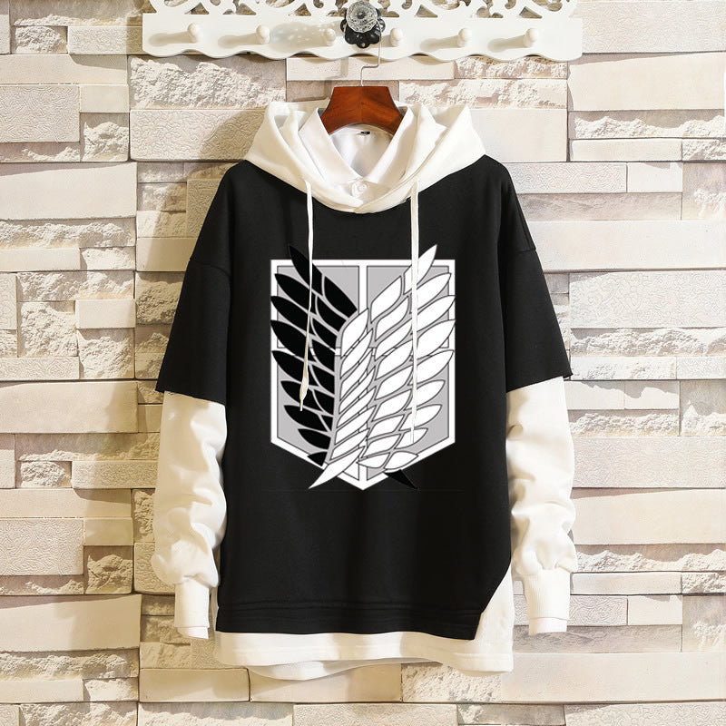 Unisex Anime Fake Two-piece Pullover Hoodie