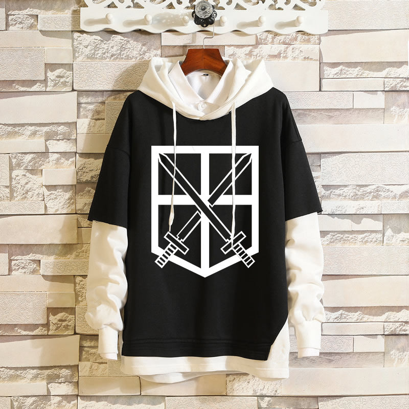 Unisex Anime Fake Two-piece Pullover Hoodie
