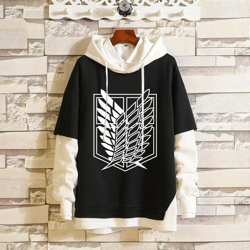 Unisex Anime Fake Two-piece Pullover Hoodie