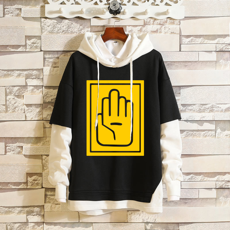 Cool Men's JOJO Graphic Fake Two Piece Hoodie