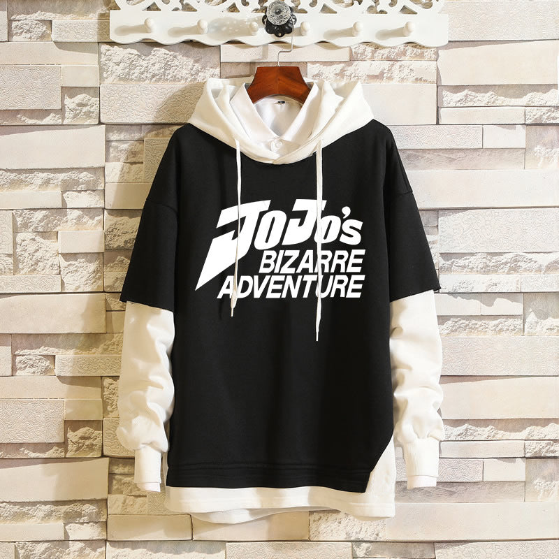 Cool Men's JOJO Graphic Fake Two Piece Hoodie