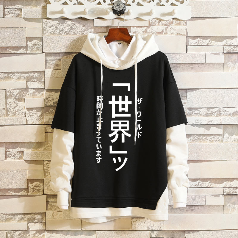 Cool Men's JOJO Graphic Fake Two Piece Hoodie