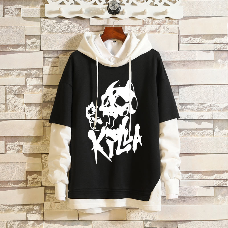 Cool Men's JOJO Graphic Fake Two Piece Hoodie