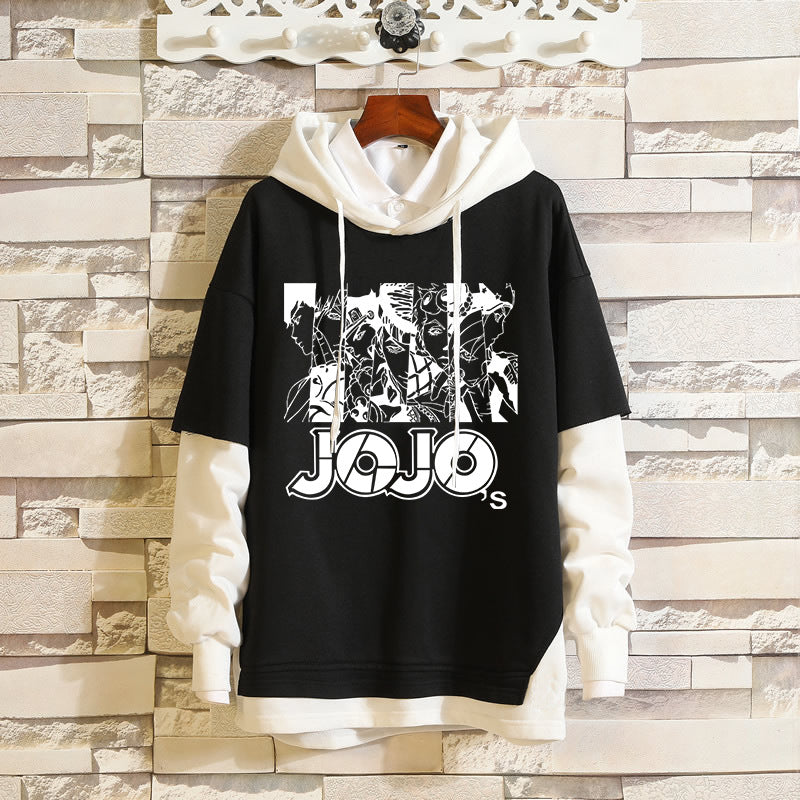 Cool Men's JOJO Graphic Fake Two Piece Hoodie