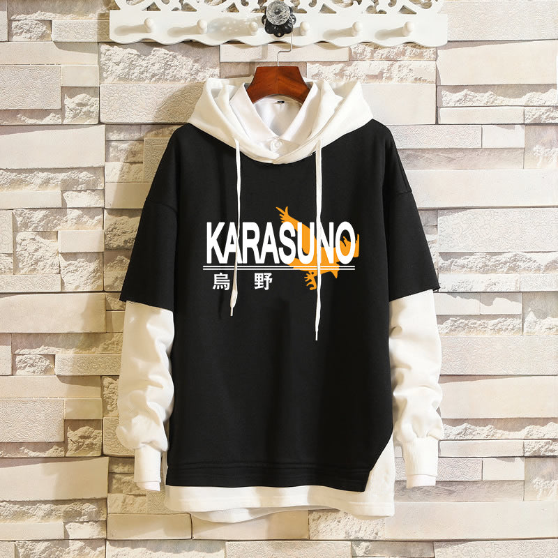 Trendy Karasuno High Fake Two Piece Casual Hoodie