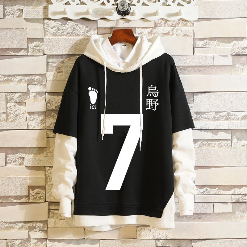 Unisex Karasuno Cosplay Fake Two Pieces Loose Hoodie