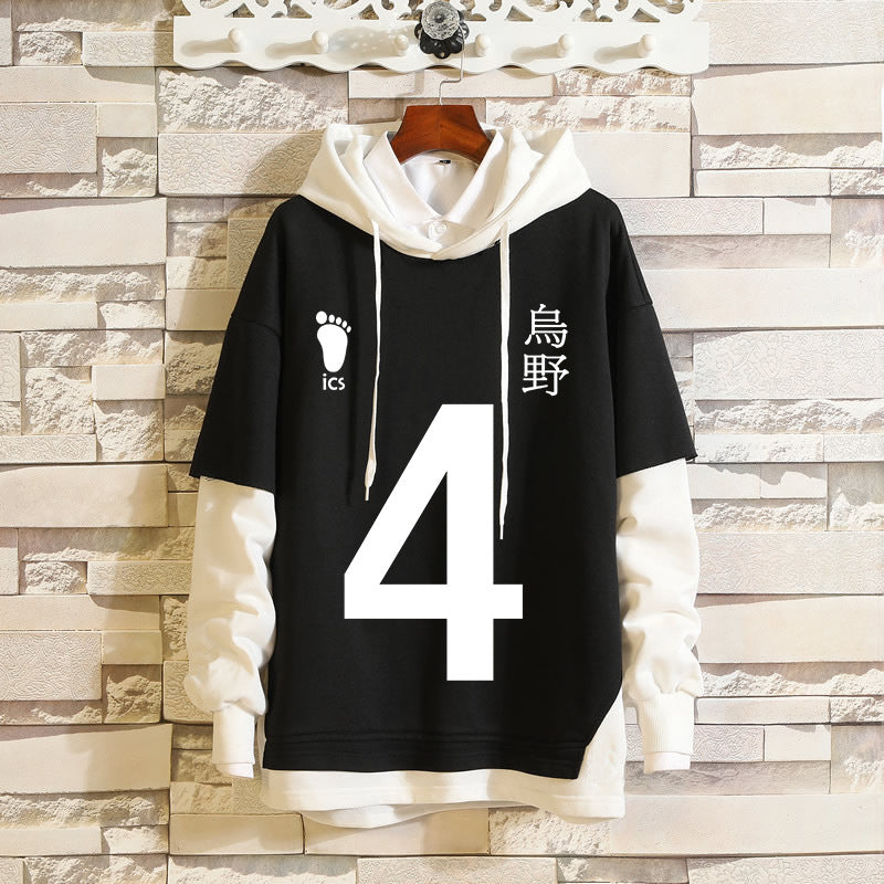 Unisex Karasuno Cosplay Fake Two Pieces Loose Hoodie