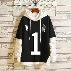 Unisex Karasuno Cosplay Fake Two Pieces Loose Hoodie