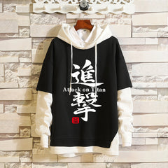 Unisex Anime Fake Two-piece Pullover Hoodie