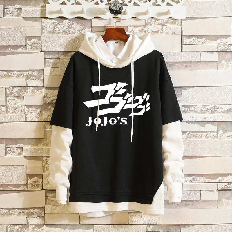 Cool Men's JOJO Graphic Fake Two Piece Hoodie