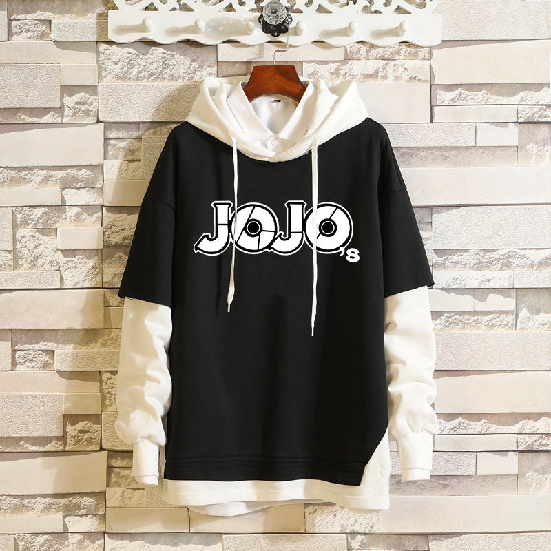 Cool Men's JOJO Graphic Fake Two Piece Hoodie