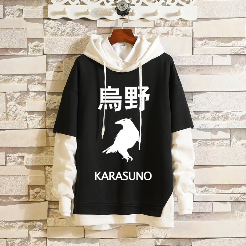 Trendy Karasuno High Fake Two Piece Casual Hoodie