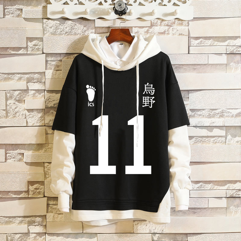 Unisex Karasuno Cosplay Fake Two Pieces Loose Hoodie