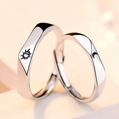 Sun and Moon Silver Couple Ring