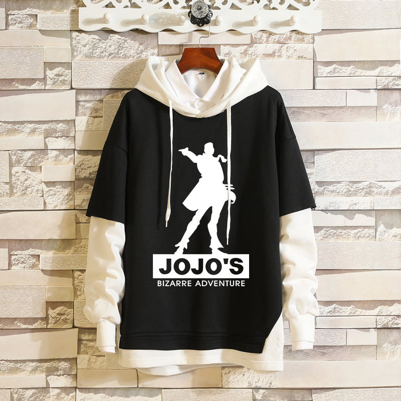 Cool Men's JOJO Graphic Fake Two Piece Hoodie