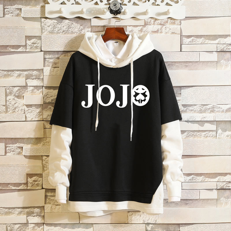 Cool Men's JOJO Graphic Fake Two Piece Hoodie