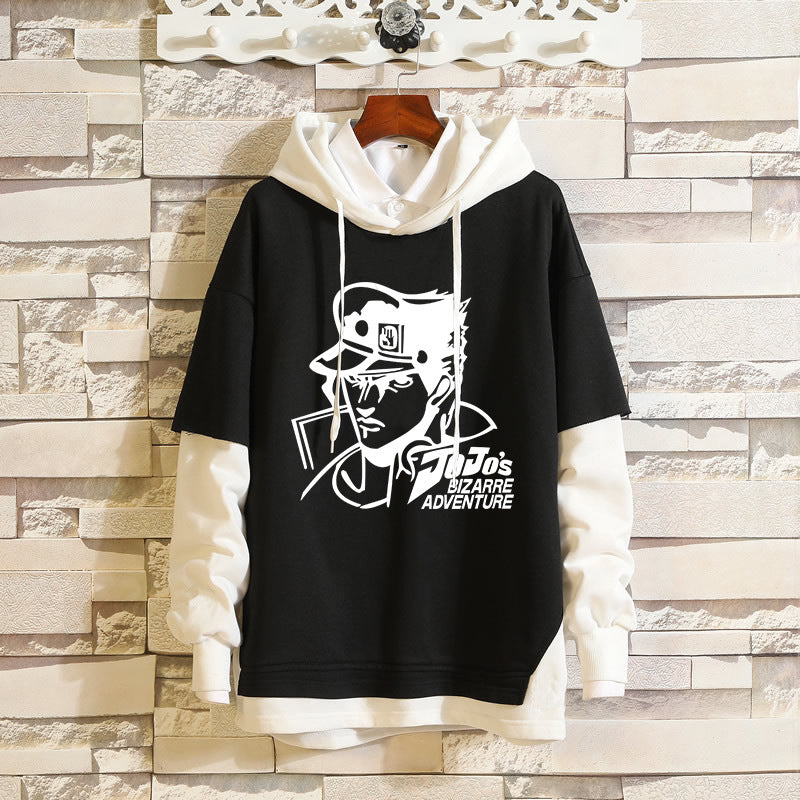 Cool Men's JOJO Graphic Fake Two Piece Hoodie