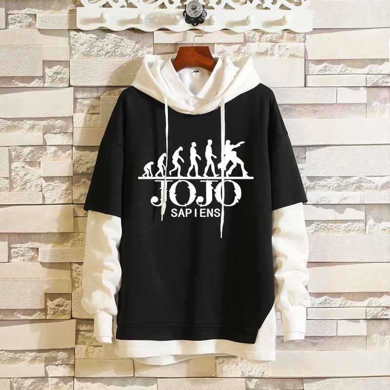 Cool Men's JOJO Graphic Fake Two Piece Hoodie