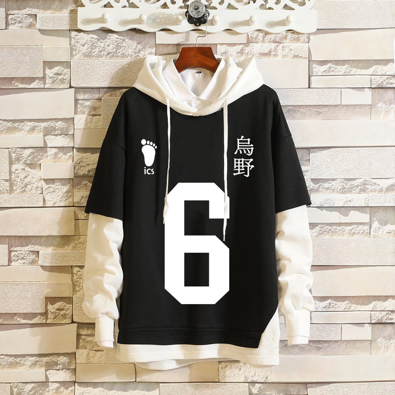 Unisex Karasuno Cosplay Fake Two Pieces Loose Hoodie