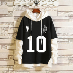 Unisex Karasuno Cosplay Fake Two Pieces Loose Hoodie