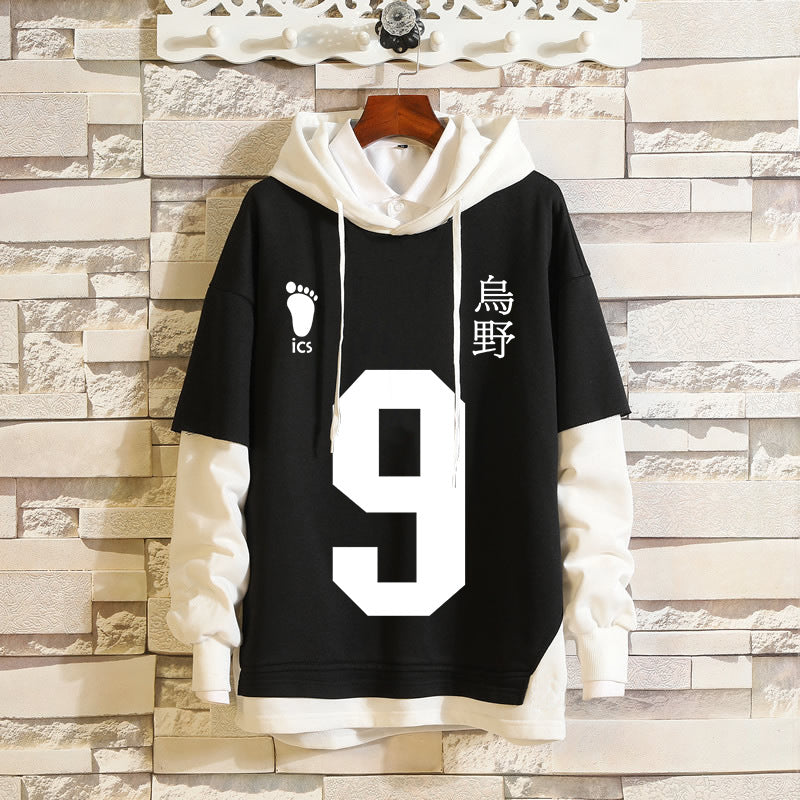 Unisex Karasuno Cosplay Fake Two Pieces Loose Hoodie