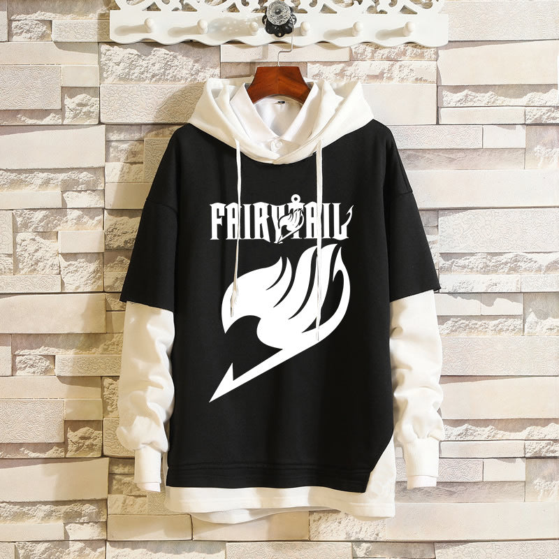 Men's Anime Print Fake Two Loose Hoodie
