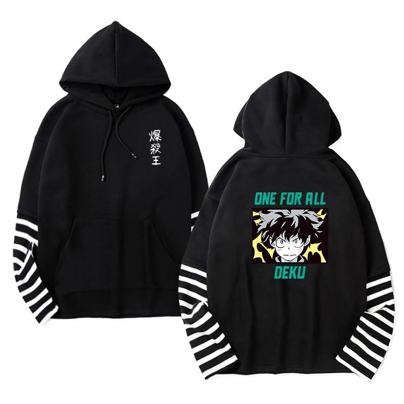 Unisex Anime Fake Two Striped Pullover Hoodie