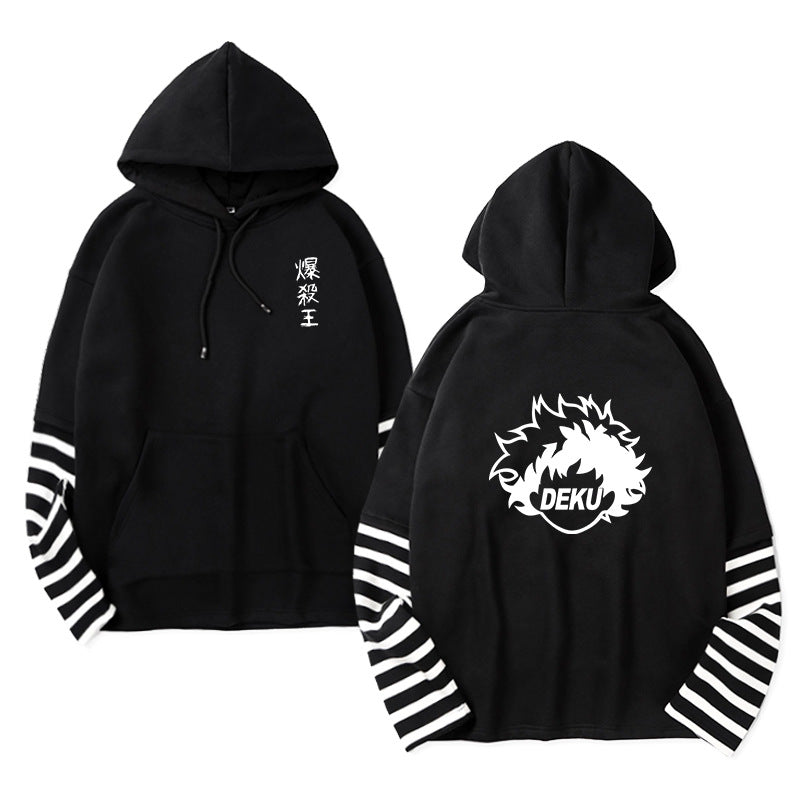 Unisex Anime Fake Two Striped Pullover Hoodie