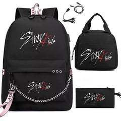 SKZ LOGO Chain Backpack Lunch Bag Three-piece Set