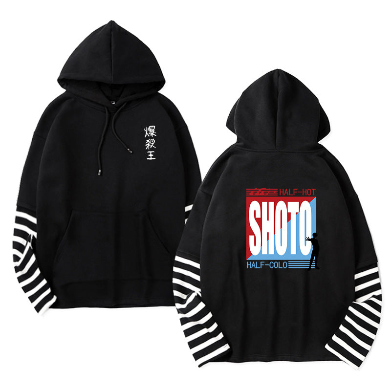 Unisex Anime Fake Two Striped Pullover Hoodie